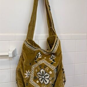 Free People Mustard Embroidered Shoulder Bag